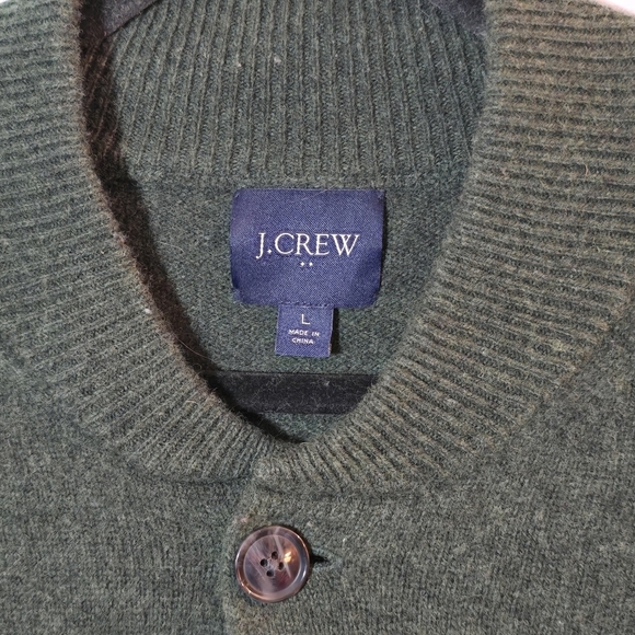 J. Crew Factory Men's Lambswool Bomber Sweater Olive Green Button Front Cardigan - Picture 3 of 6